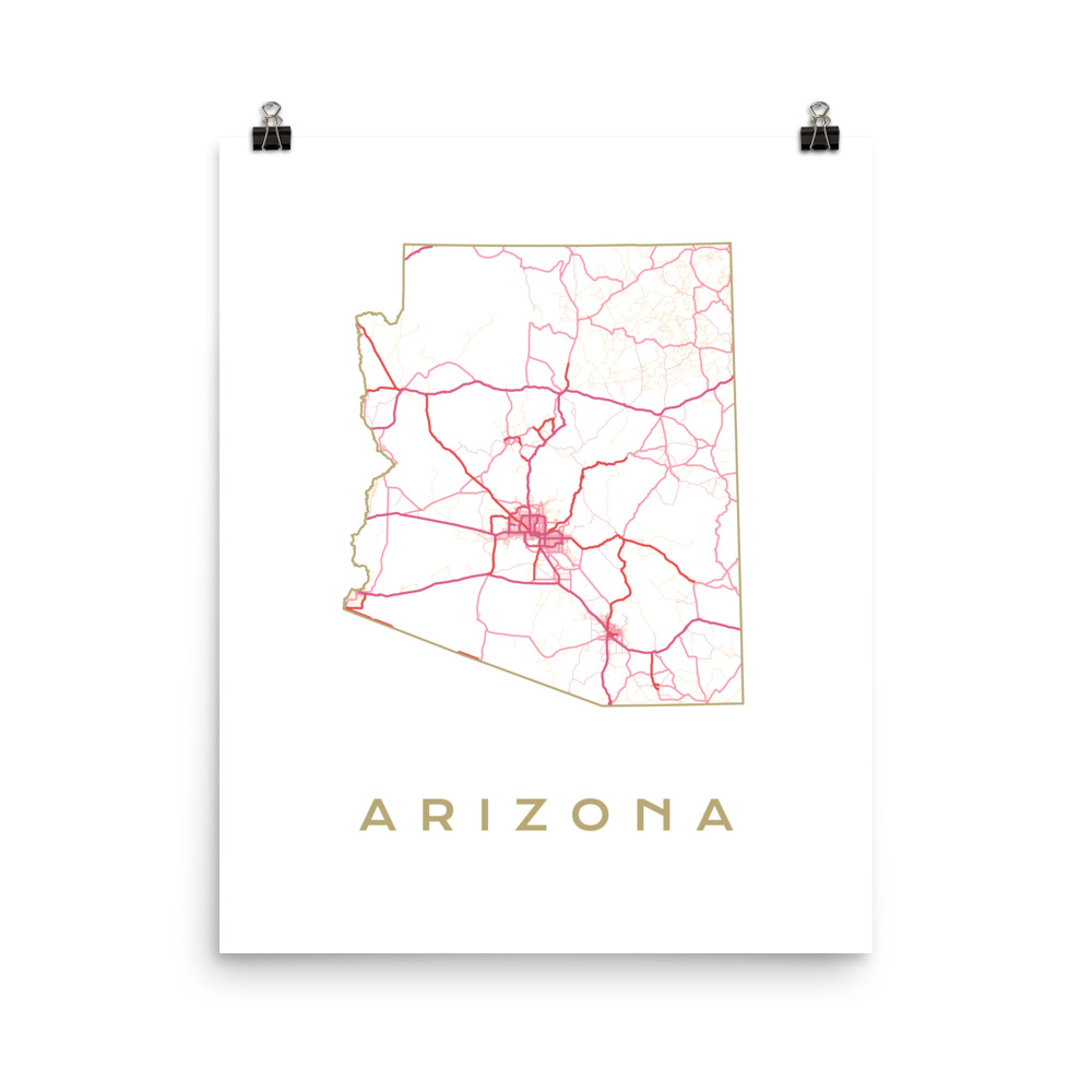 Sunset Pinks Arizona Art Map Poster - Americana Maps